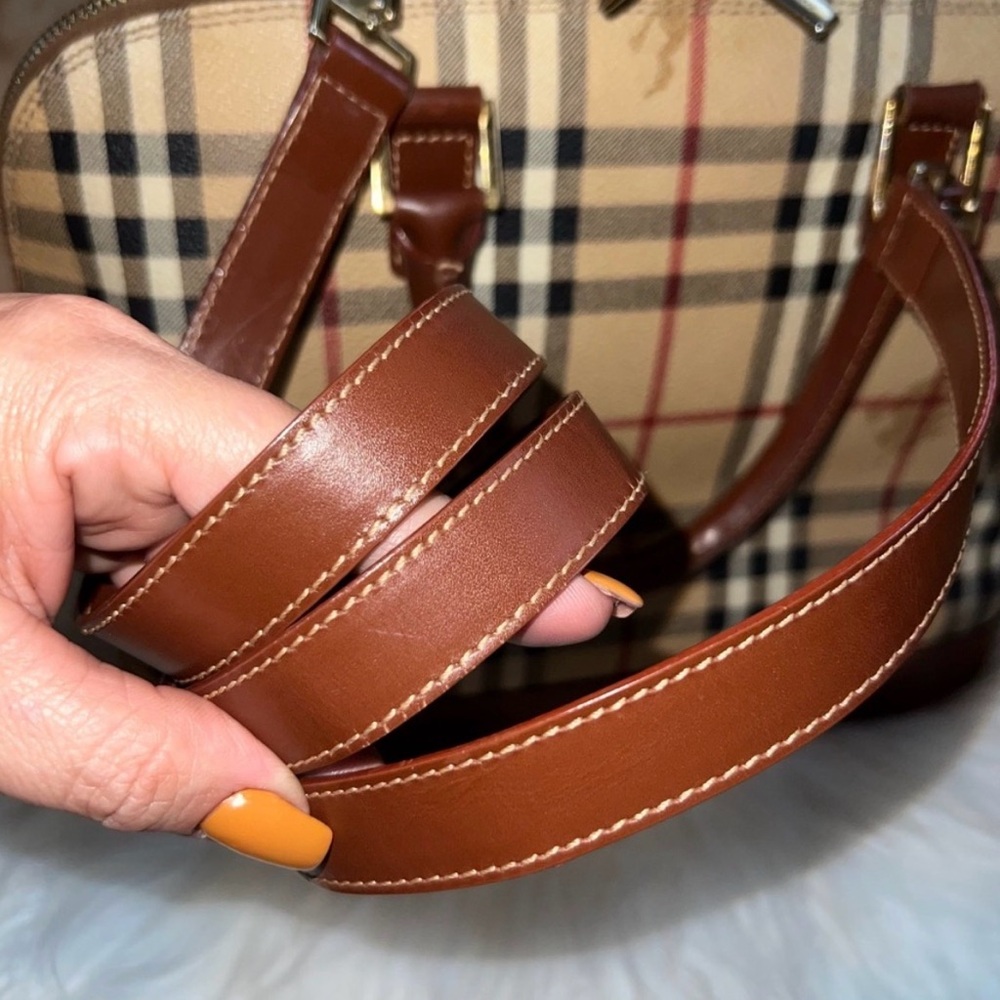 Classic Plaid Satchel Handbag in Beige and Brown - Picture 4 of 13